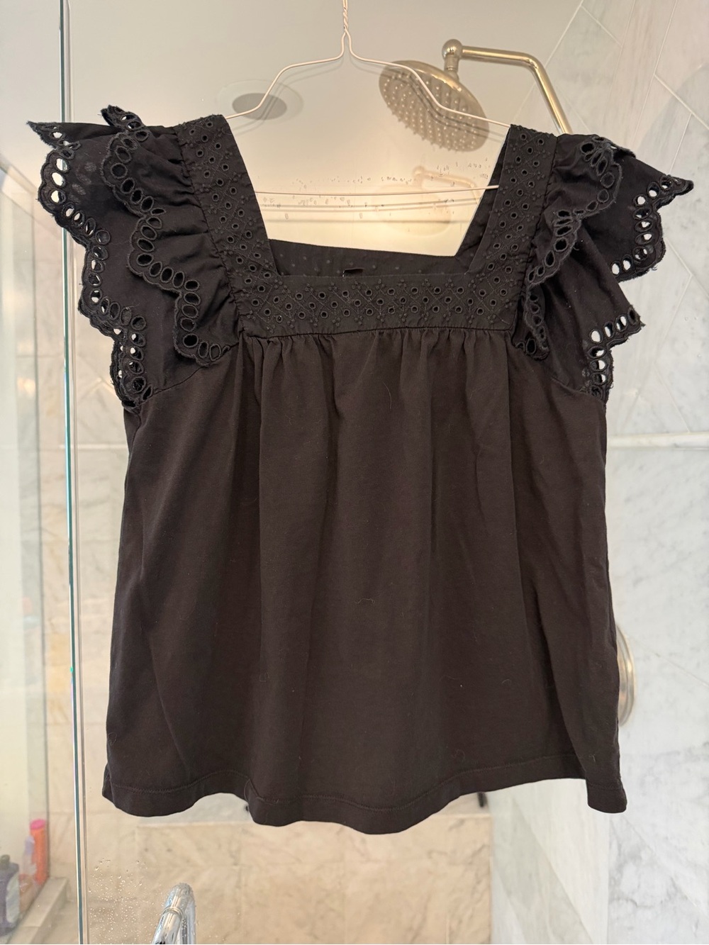 J. Crew Black Eyelet Ruffle top